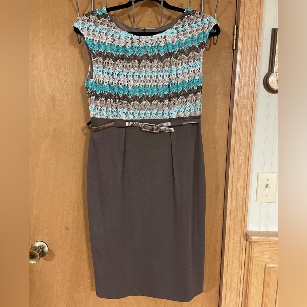 CONNECTED-Cute belted dress with Color block crocheted top